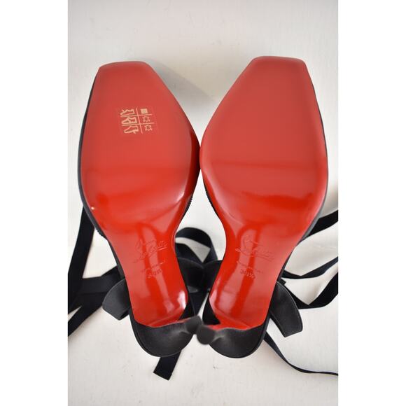Christian Louboutin Cassia Lace Up 100 Black Tie Ballet Sandal Heel Pump 38.5 - Picture 15 of 15